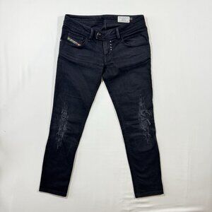 Diesel Nevy Distressed Ankle Skinny Jeans Black Low-Rise Size 25 Grunge Y2K 2009
